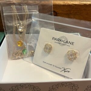 Park Lane Gold and Silver Earrings with Green and Yellow Accents